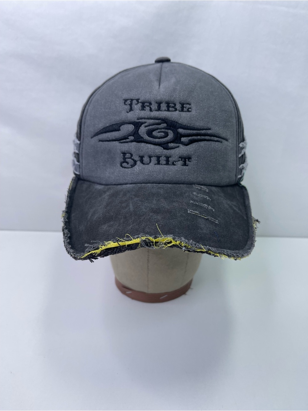 Tribe Built Distressed Baseball Cap Gray Black 100% Cotton Adjustable